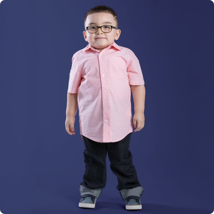 Photo of child showing skeletal dysplasia symptoms including short stature and knock knees